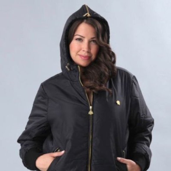 NEW Black Dereon Y2K 00's Rhinestone Nylon Fur Hood Puffer Jacket Coat M - Picture 10 of 17